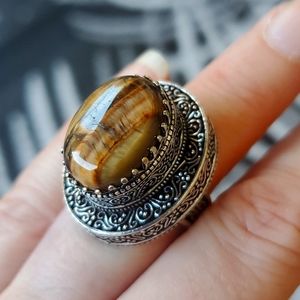 New Tiger Eye Antique Design 925 Silver Statement Ring.